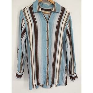 Valerie Stevens Tunic Top Women’s Large Linen Striped Coastal Grandma Minimalist